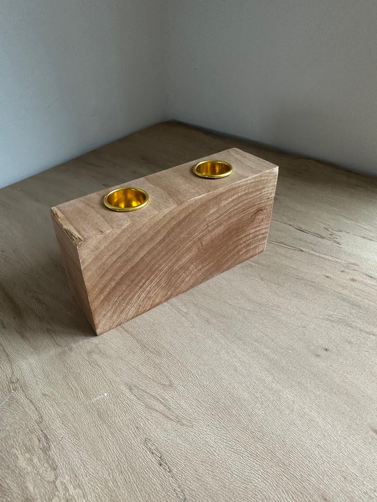 Kersenhout Rechthoekige Dubbele Kandelaar 4 cm