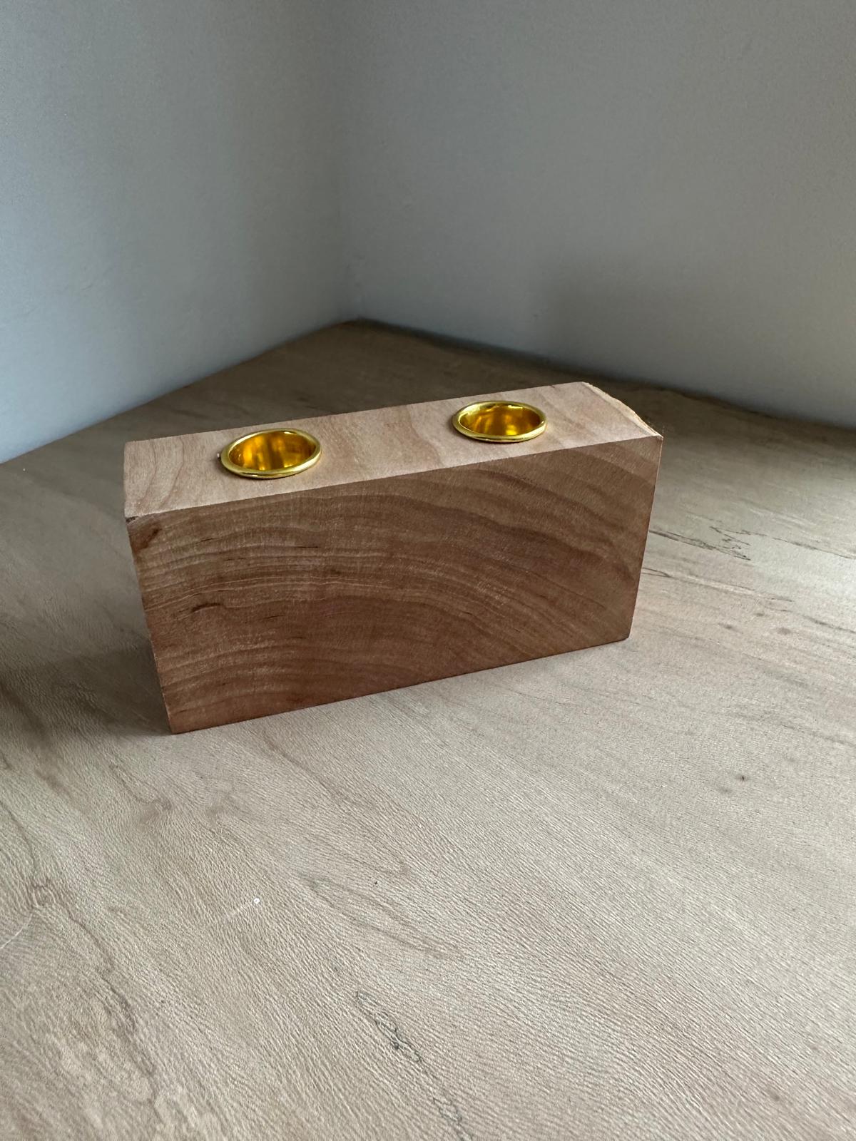 Kersenhout Rechthoekige Dubbele Kandelaar 4 cm - Afbeelding 3